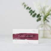 Burgundy Brush Stroke Silver White Foil Marmor Visitenkarte (Stehend Vorderseite)