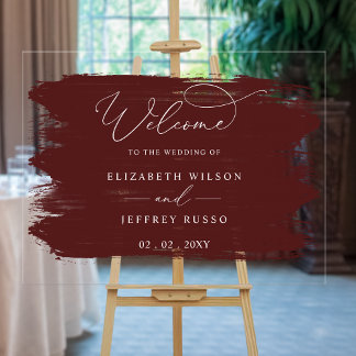 Burgundy Brush Strokes Wedding Willkommenszeichen Acrylschild
