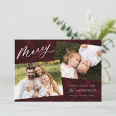 Burgundy Brushed Kariert 3 Foto Feiertagskarte (Stehend Vorderseite)