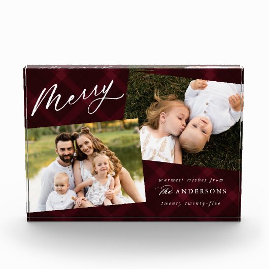 Burgundy Brushed Karierter Urlaub Fotoblock (Vorderseite)