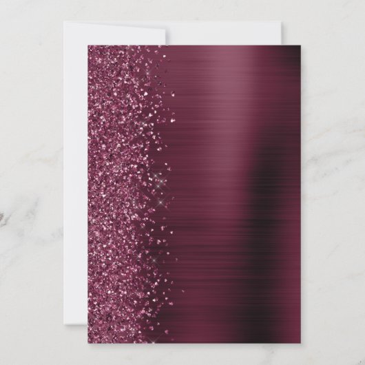 Burgundy Brushed Metal Glitzer Script Wedding Einladung (Rückseite)
