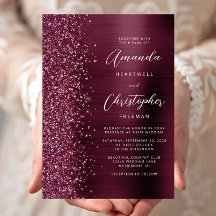 Burgundy Brushed Metal Glitzer Script Wedding