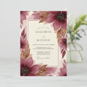 Burgundy Brushstroke Bloom Wedding Einladung (Stehend Vorderseite)
