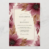 Burgundy Brushstroke Bloom Wedding Einladung (Vorderseite)