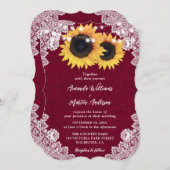 Burgundy Burlap Floral Lace Sonnenblume Hochzeit Einladung (Vorne/Hinten)