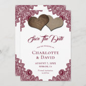 Burgundy Burlap Lace Wedding Save the Date Card (Vorne/Hinten)