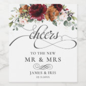 Burgundy Burnt Orange Blush Ivory Floral Wedding W Weinetikett (Einzelnes Label)