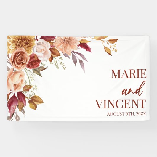 Burgundy Burnt Orange Brown Blume Wedding Banner (Horizontal)