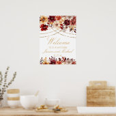Burgundy Burnt Orange Cream Floral Wedding Willkom Poster (Küche)