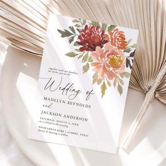 Burgundy Burnt Orange Fall Floral Wedding Einladung