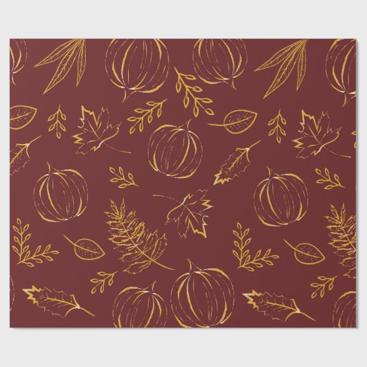 Burgundy Burnt Orange Fall Pumpkins & Blätter Geschenkpapier (Flach)