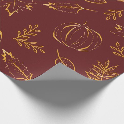 Burgundy Burnt Orange Fall Pumpkins & Blätter Geschenkpapier (Ecke)