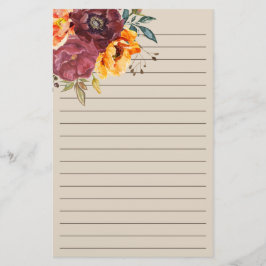 Burgundy Burnt Orange Floral Creme Briefpapier
