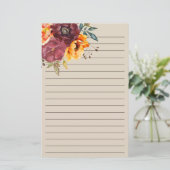 Burgundy Burnt Orange Floral Creme Briefpapier (Stehend Vorderseite)