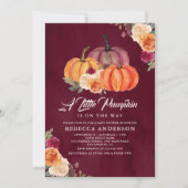 Burgundy Burnt Orange Floral Pumpkin Baby Dusche Einladung (Vorderseite)