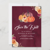 Burgundy Burnt Orange Floral Pumpkin Wedding Save The Date (Vorderseite)