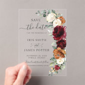 Burgundy Burnt Orange Floral Wedding Save the Date Acryleinladungen (Insitu (Handheld))