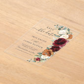 Burgundy Burnt Orange Floral Wedding Save the Date Acryleinladungen (Ablage )