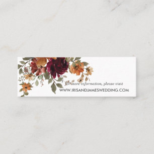 Burgundy Burnt Orange Floral Wedding Website Card Mini Visitenkarte