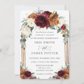 Burgundy Burnt Orange Ivory Floral Arch Wedding Einladung (Vorderseite)