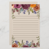 Burgundy Burnt Orange Lila floral Lined Briefpapier (Vorne/Hinten)