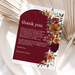 Burgundy Burnt Orange Rust Floral Wedding Dankeskarte