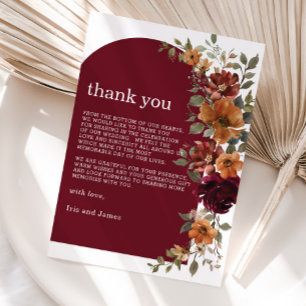 Burgundy Burnt Orange Rust Floral Wedding Dankeskarte