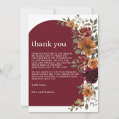 Burgundy Burnt Orange Rust Floral Wedding Dankeskarte (Vorderseite)