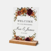 Burgundy Burnt Orange Rust Floral Wedding Willkomm Acrylschild (Winkel)