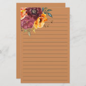 Burgundy Burnt Orange Wasserfarbe Blumenstrauß Ste Briefpapier (Vorne/Hinten)