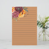 Burgundy Burnt Orange Wasserfarbe Blumenstrauß Ste Briefpapier (Stehend Vorderseite)