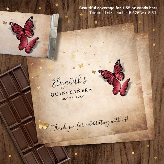 Burgundy Butterfly DIY Candy Bar Wrapper Template Poster