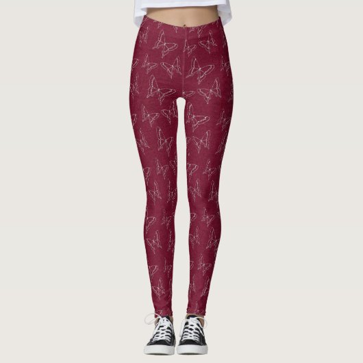 Burgundy Butterfly Kontur Pattern Leggings (Vorderseite)