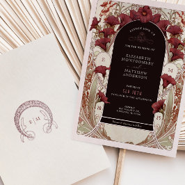 Burgundy Calla Lily Wedding Art Nouveau Mucha Einladung