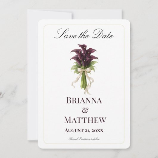 Burgundy Calla Lily Wedding Bouquet Ivory Ribbon  Save The Date (Vorderseite)