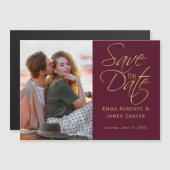 Burgundy Calligrafy Save the Date Magnet (Vorne/Hinten)