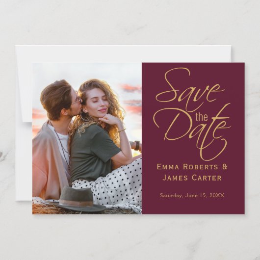 Burgundy Calligrafy Save the Date Magnet (Vorderseite)
