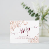 Burgundy Calligraphy Rose Gold Lace Wedding RSVP Postkarte (Stehend Vorderseite)