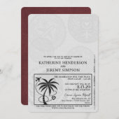 Burgundy Cancun Passport Wedding Einladung (Vorne/Hinten)