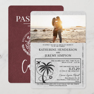 Burgundy Cancun Passport Wedding Einladung