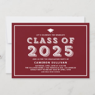 Burgundy Cap Class of 2024 Retro Abschluss Einladung