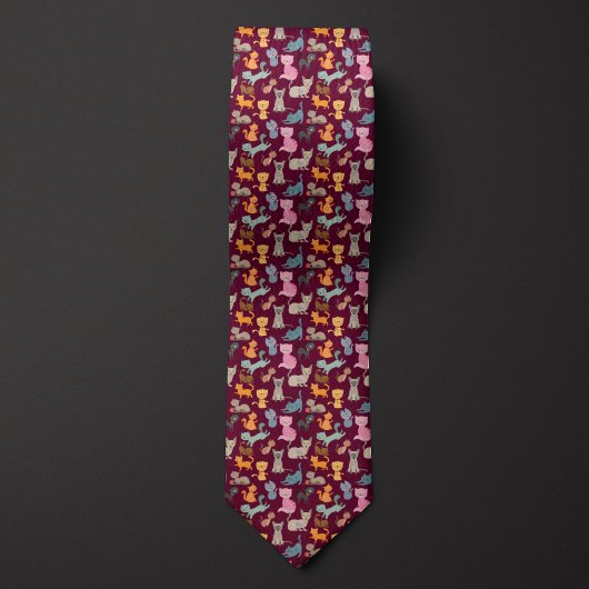 Burgundy-Cartoon-Cats-Montage Krawatte