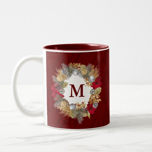 Burgundy CELEBRATE JESUS Weihnachtskranz Zweifarbige Tasse (Links)