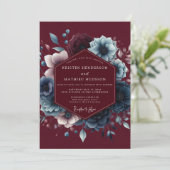 Burgundy Celestial Bloom Wedding Einladung (Stehend Vorderseite)