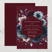 Burgundy Celestial Bloom Wedding Einladung (Vorne/Hinten)