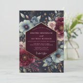 Burgundy Celestial Bloom Wedding Einladung (Stehend Vorderseite)