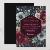Burgundy Celestial Bloom Wedding Einladung (Vorne/Hinten)