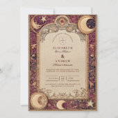 Burgundy Celestial Moon Wedding Einladung (Vorderseite)