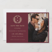 Burgundy Champagne Gold Wappen Monogram Save The Date (Vorderseite)