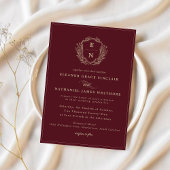 Burgundy Champagne Gold Wappen Monogram Wedding Einladung